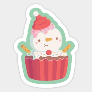 Cute Snowman with Santa Hat Cupcake Sticker